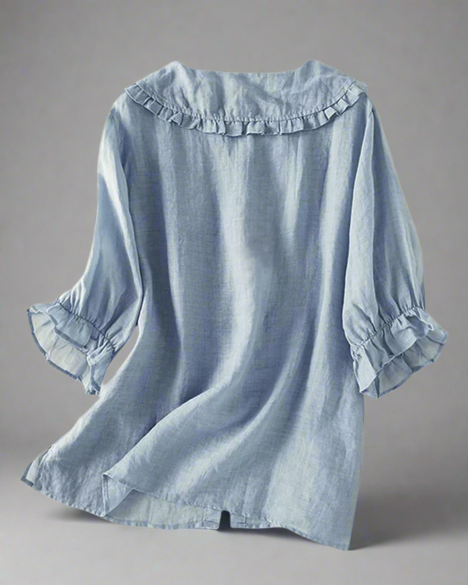 女性用フリル襟リネンタッチブラウス