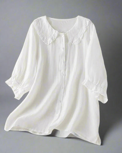 女性用フリル襟リネンタッチブラウス