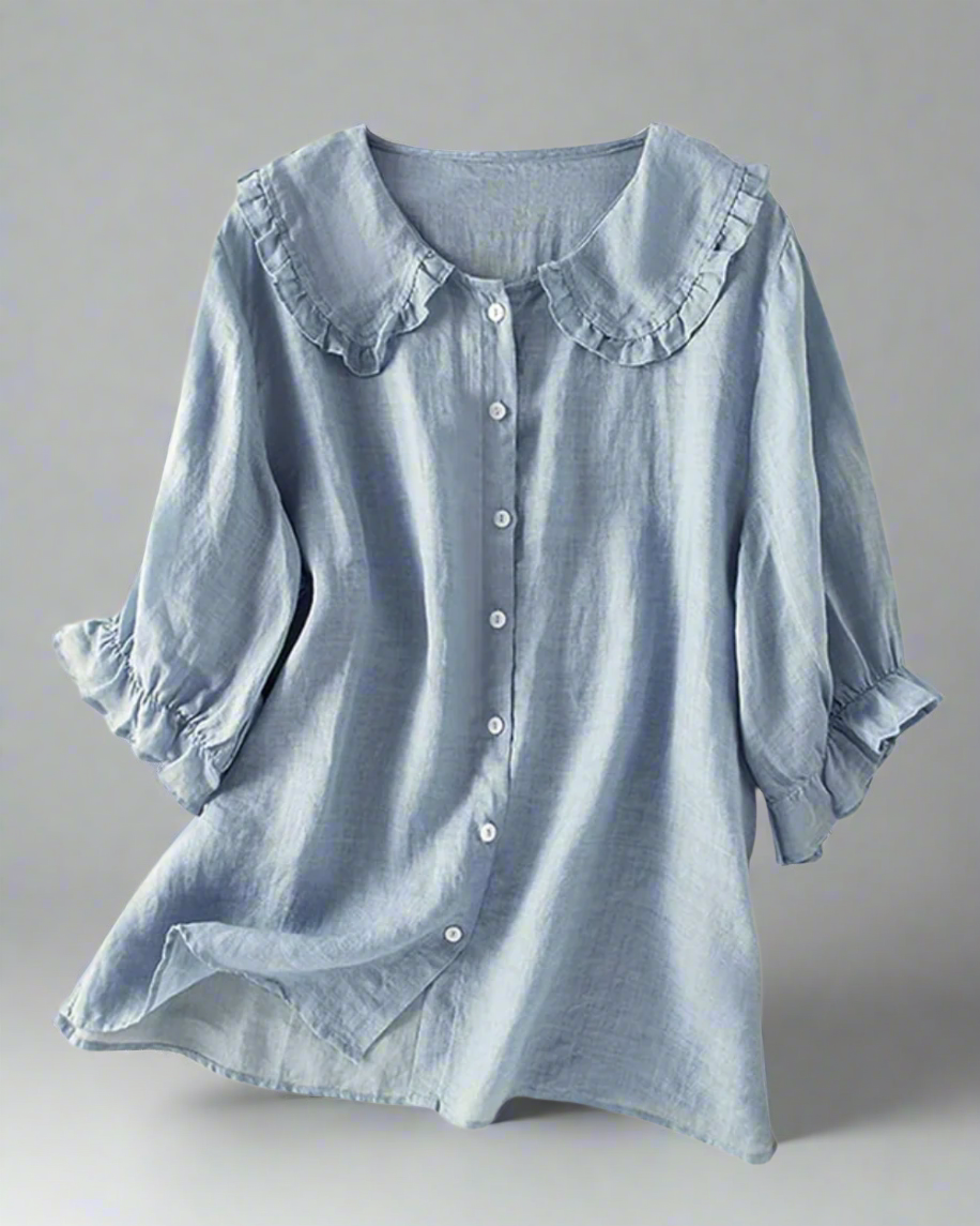 女性用フリル襟リネンタッチブラウス