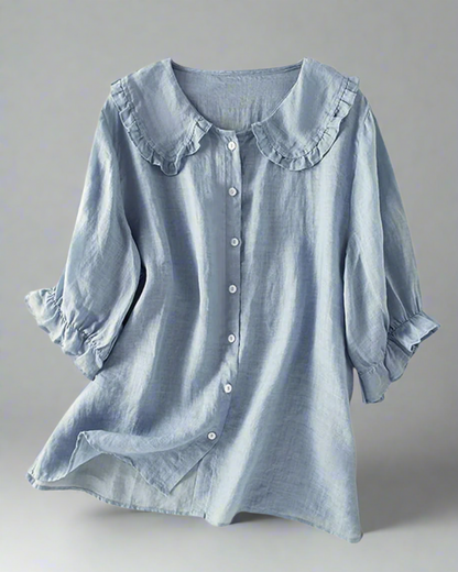 女性用フリル襟リネンタッチブラウス