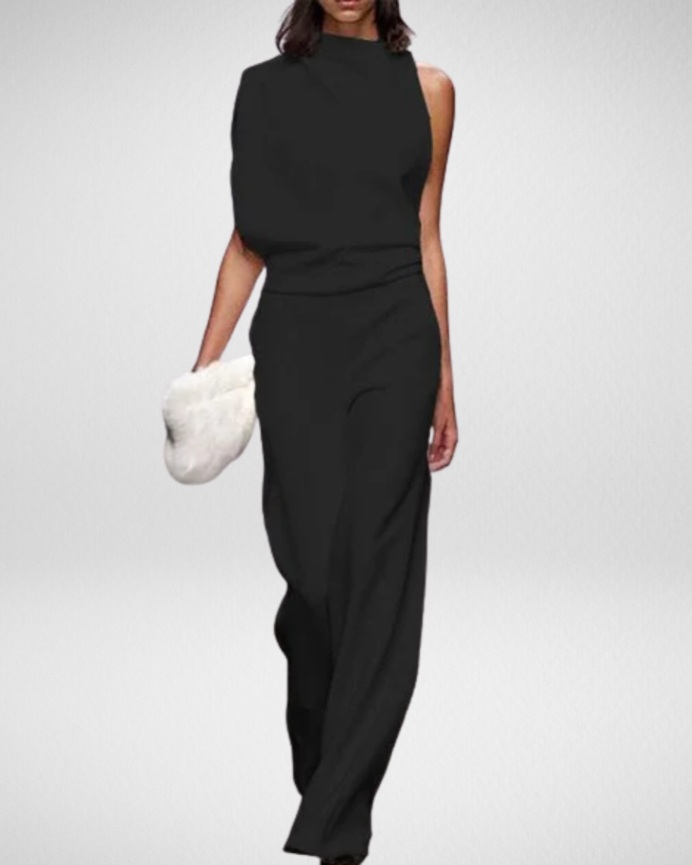 女性用アシンメトリーワンショルダー・パンツドレス