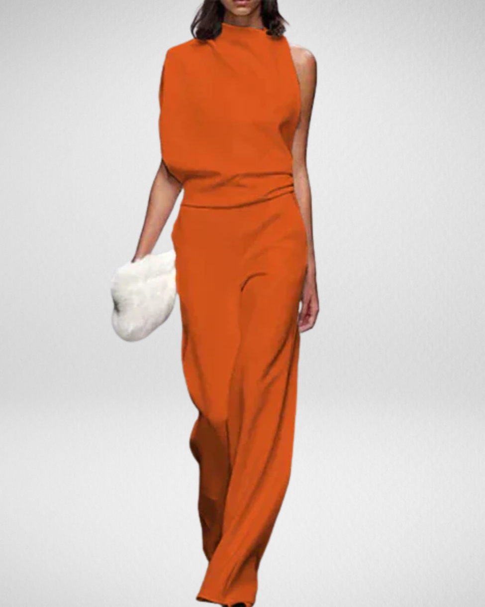 女性用アシンメトリーワンショルダー・パンツドレス