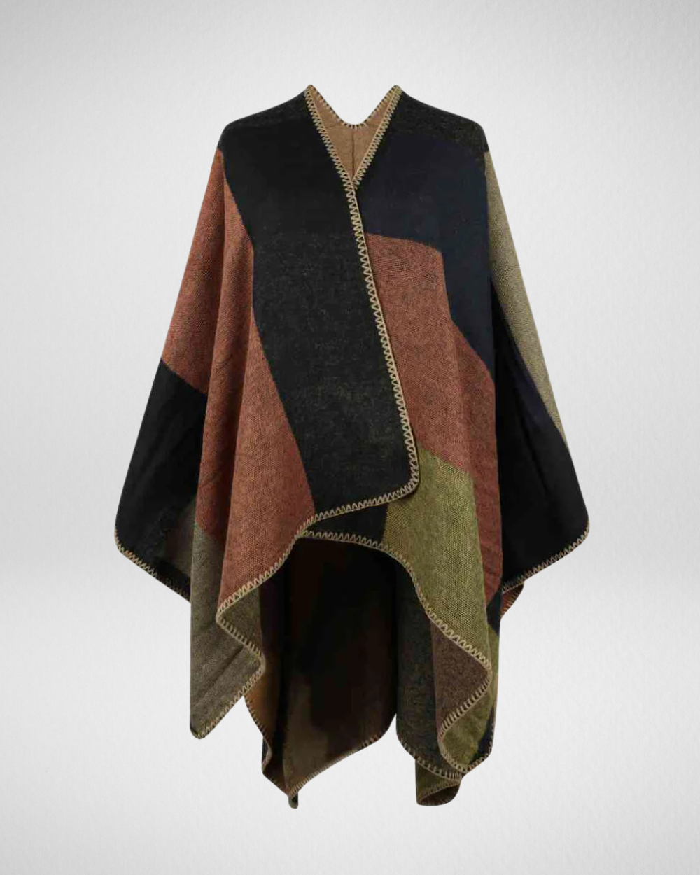 女性用バイカラーブロックポンチョカーディガン