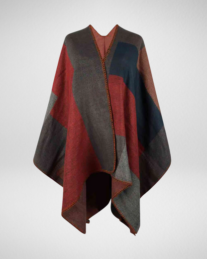 女性用バイカラーブロックポンチョカーディガン