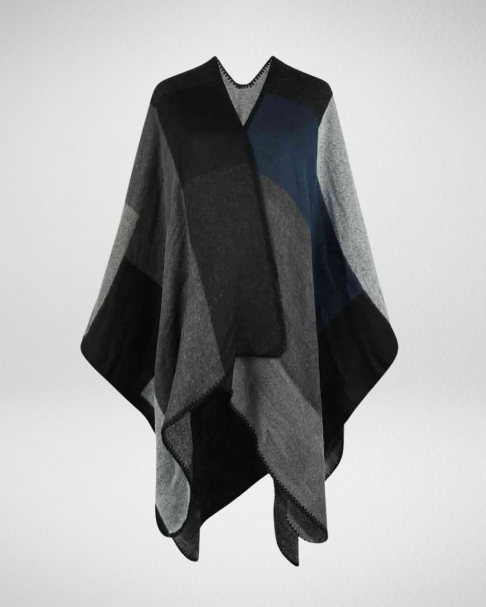 女性用バイカラーブロックポンチョカーディガン