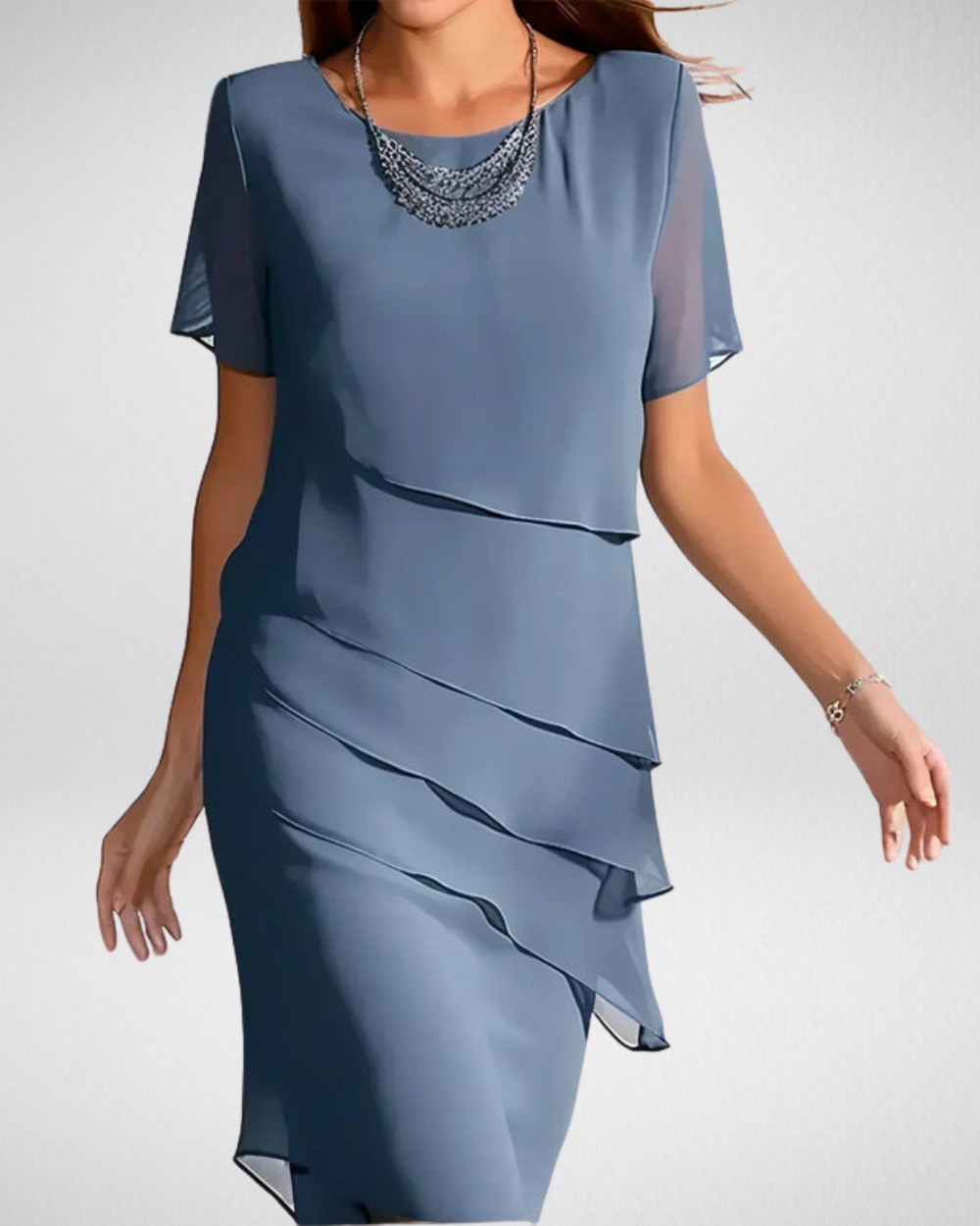 女性用エレガントシフォン重ねワンピース