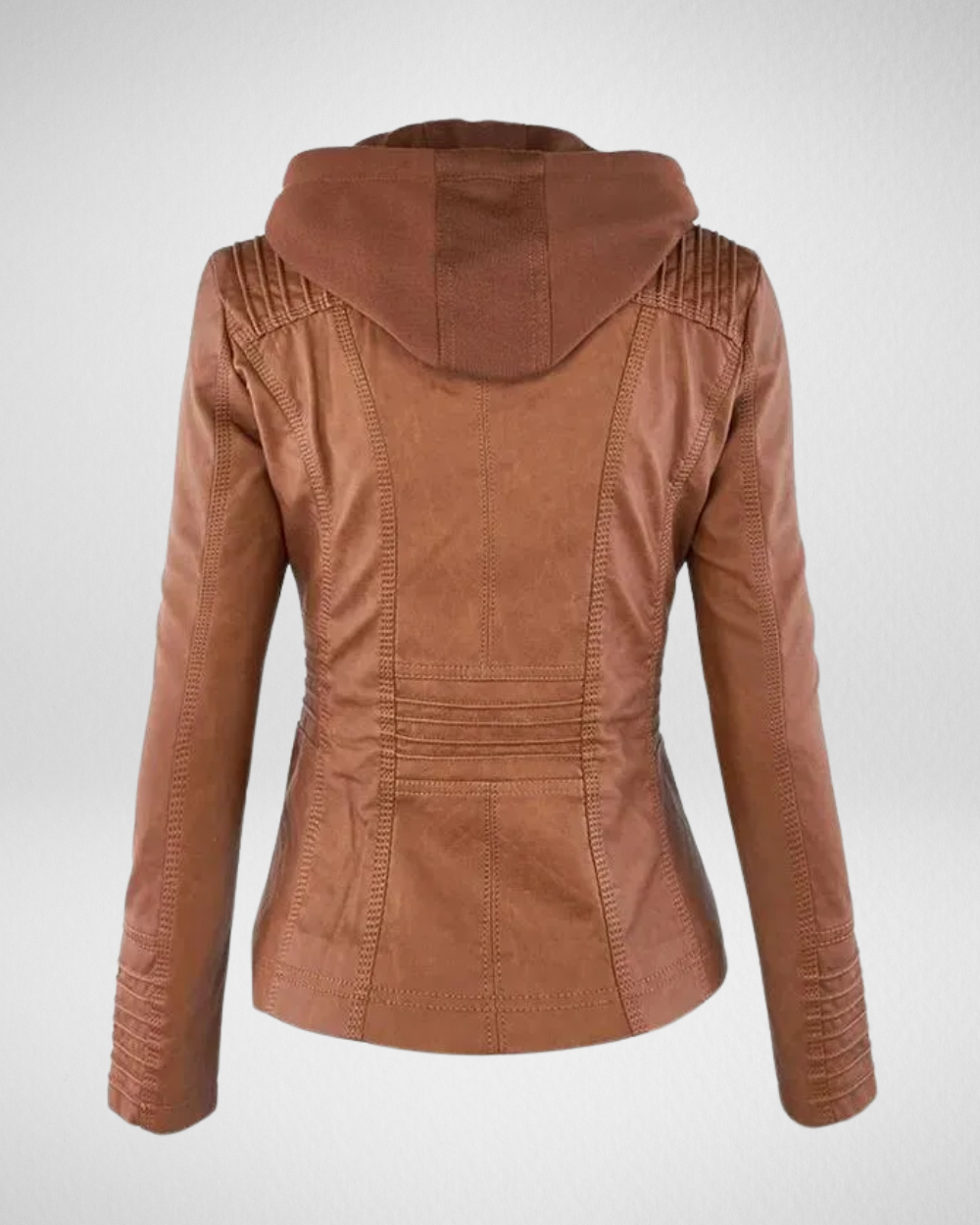 女性用フェイクレザーフーディージャケット