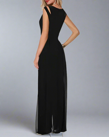 女性用シフォンオーバーレイヤー付きジャンプスーツ