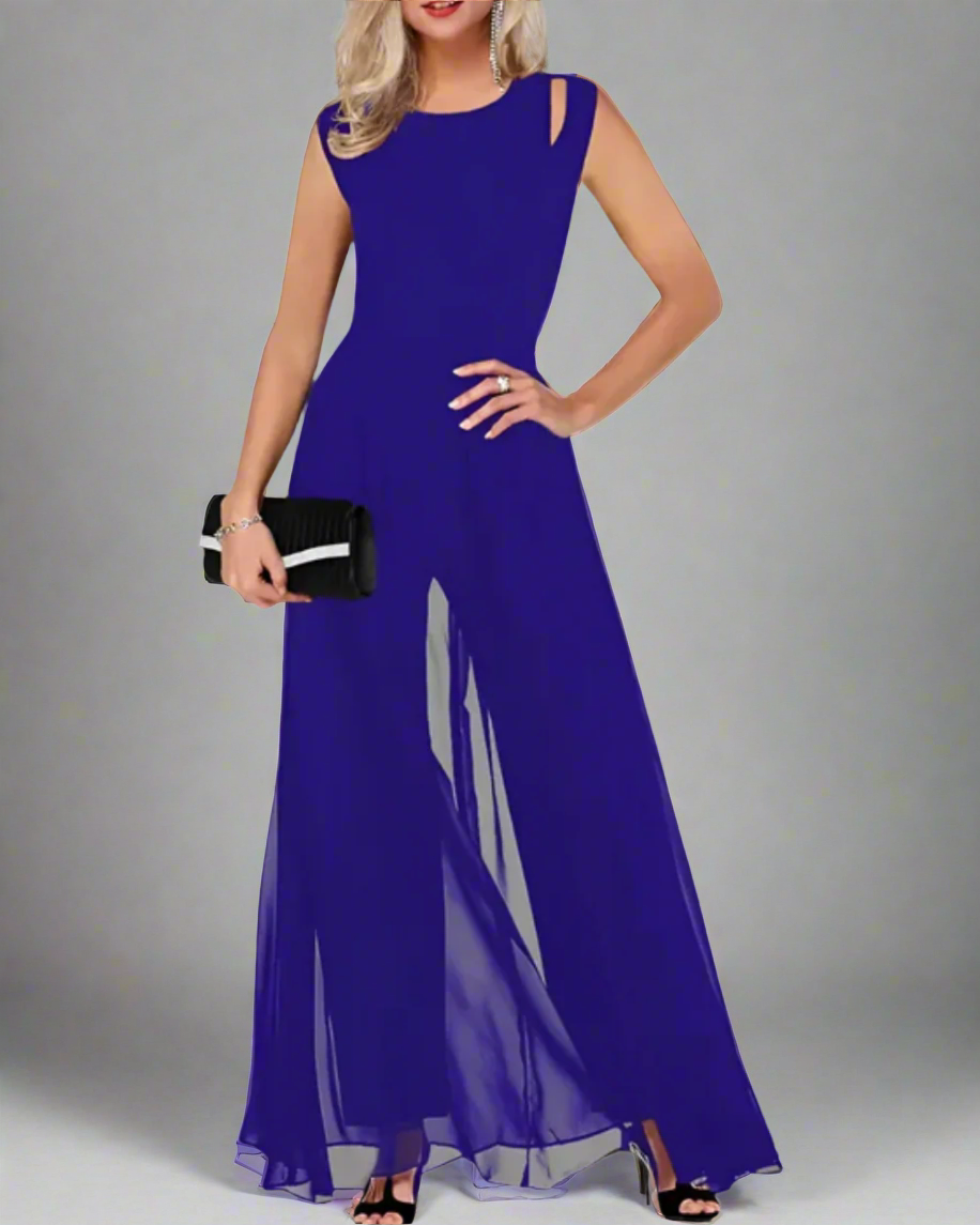 女性用シフォンオーバーレイヤー付きジャンプスーツ