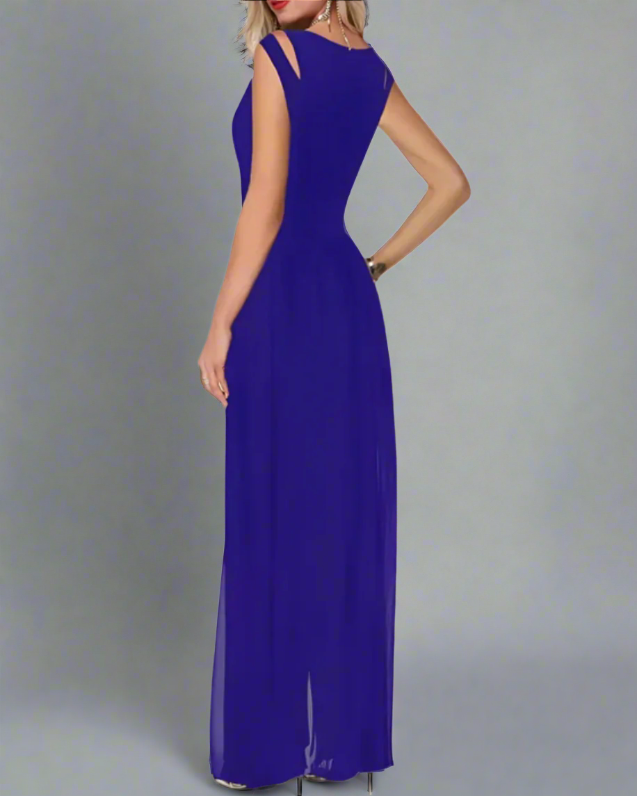 女性用シフォンオーバーレイヤー付きジャンプスーツ