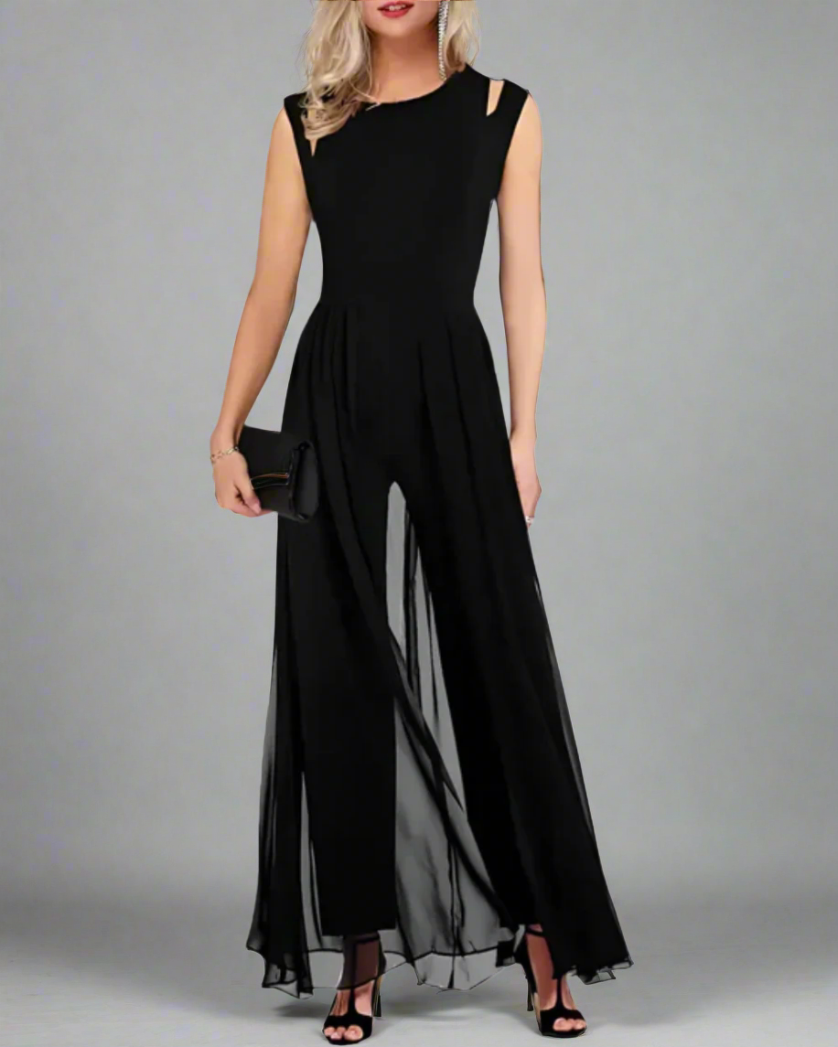 女性用シフォンオーバーレイヤー付きジャンプスーツ