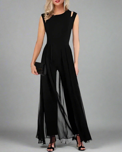 女性用シフォンオーバーレイヤー付きジャンプスーツ