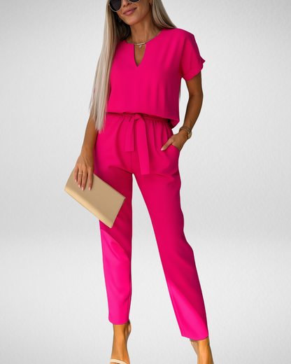 女性用ウエストリボン付きセットアップジャンプスーツ