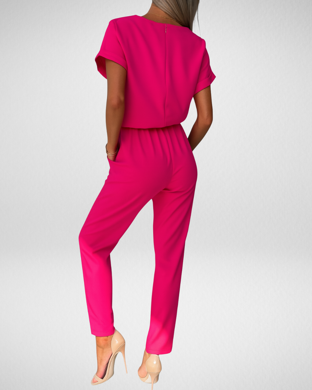 女性用ウエストリボン付きセットアップジャンプスーツ