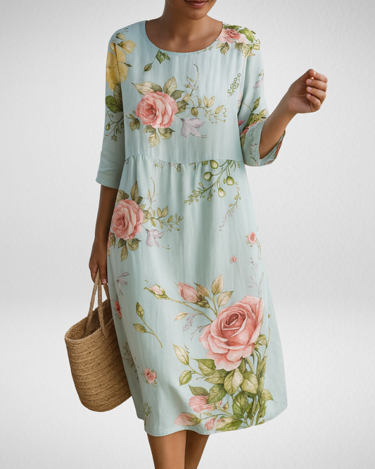 レディース フローラルミディワンピース（7分袖）