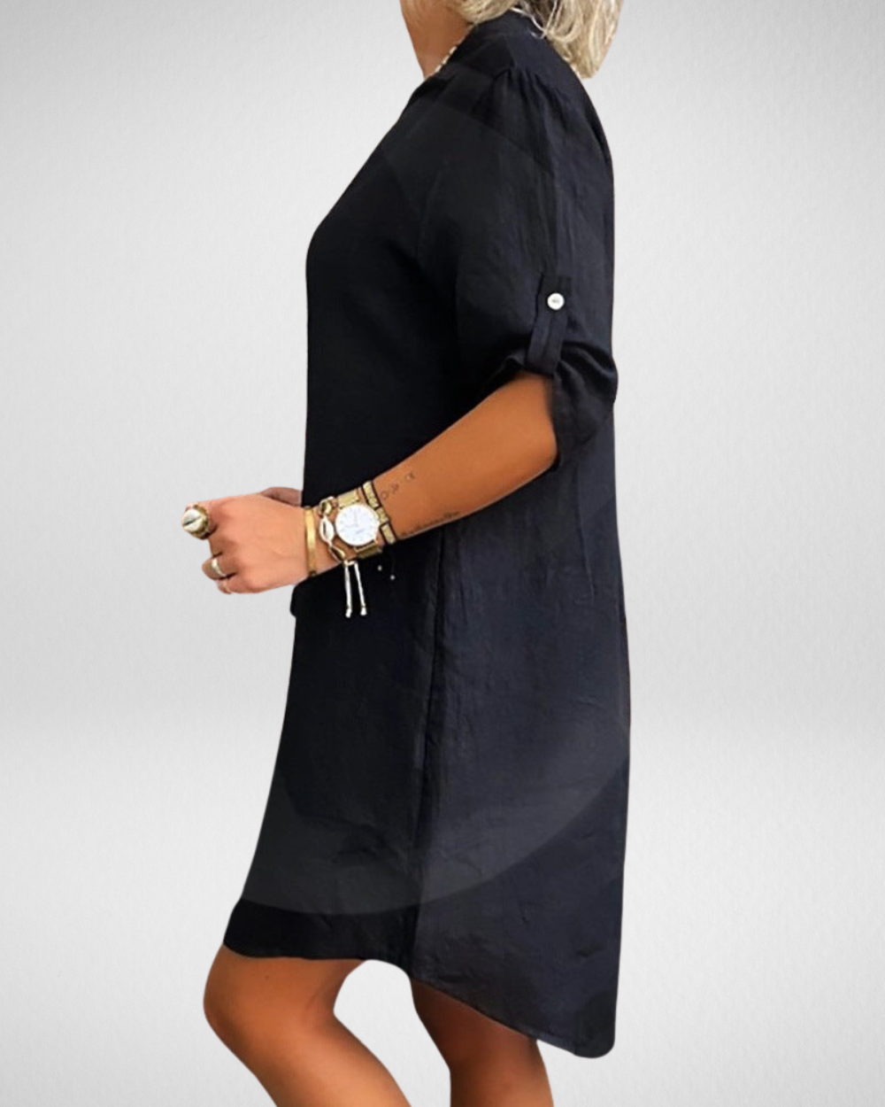 レディース リネン風カラー付きチュニックワンピース